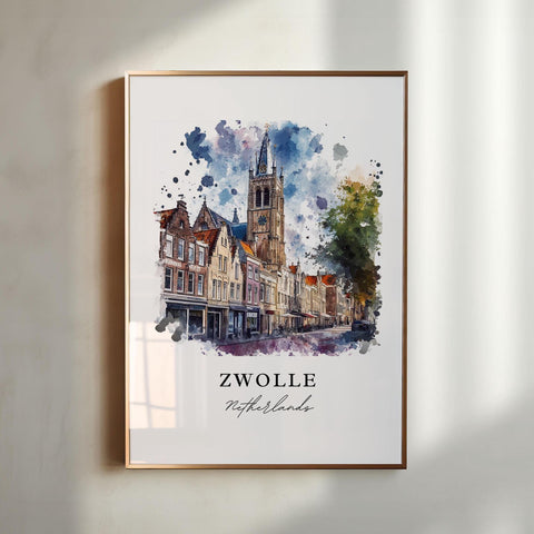 Zwolle Wall Art, Zwolle Netherlands Print, Zwolle Watercolor Art, Overijssel Province Gift, Travel Print, Travel Poster, Housewarming Gift