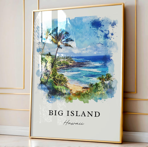 Big Island HI Wall Art, Big Island Print, Big Island Hawaii Watercolor Art, Big Island Gift, Travel Print, Travel Poster, Housewarming Gift