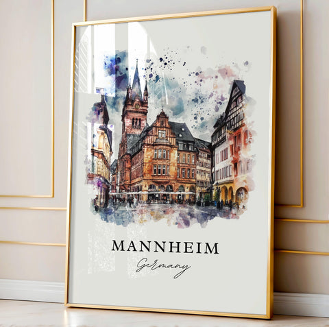 Mannheim Germany Wall Art, Mannheim Print, Karlsruhe Watercolor Art, Mannheim Gift, Travel Print, Travel Poster, Housewarming Gift