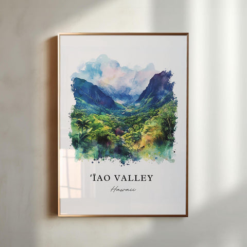 Iao Valley Wall Art, Iao Valley Print, Maui Watercolor Art, Wailuku Gift, Travel Print, Travel Poster, Housewarming Gift