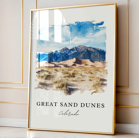 Great Sand Dunes CO Art, Colorado Sand Dunes Print, Colorado Watercolor Art, Alamosa CO Gift, Travel Print, Travel Poster, Housewarming Gift