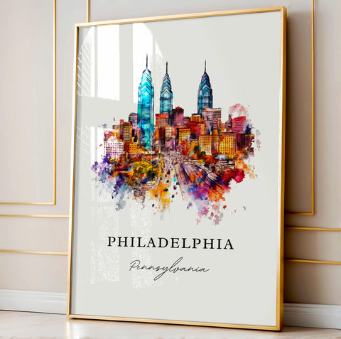 Philadelphia Wall Art, Philadelphia Print, Philly Watercolor Art, Philadelphia PA Gift, Travel Print, Travel Poster, Housewarming Gift