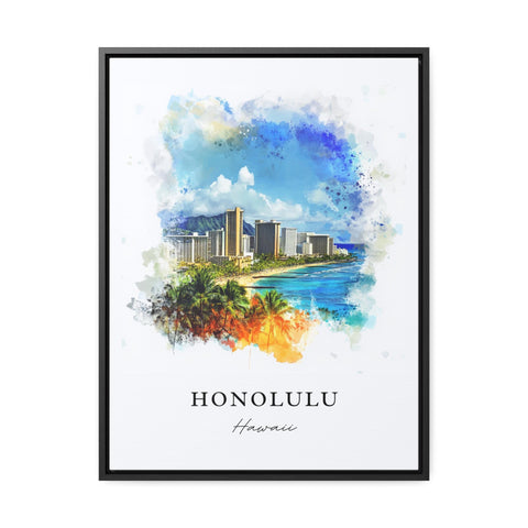 Honolulu Wall Art, Honolulu Skyline Print, Honolulu HI Watercolor Art, Honolulu Hawaii Gift, Travel Print, Travel Poster, Housewarming Gift