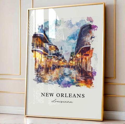 New Orleans Wall Art, New Orleans Print, New Orleans Watercolor Art, Bourbon Street Gift, Travel Print, Travel Poster, Housewarming Gift