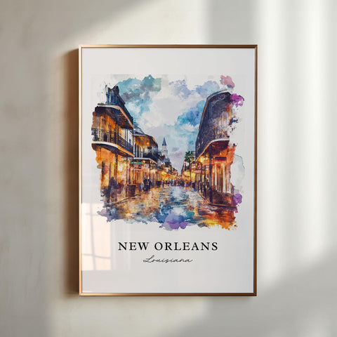 New Orleans Wall Art, New Orleans Print, New Orleans Watercolor Art, Bourbon Street Gift, Travel Print, Travel Poster, Housewarming Gift