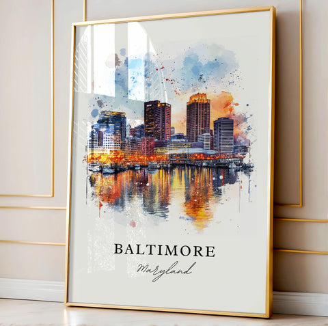 Baltimore MD Wall Art, Baltimore Print, Baltimore Watercolor Art, Baltimore Maryland Gift, Travel Print, Travel Poster, Housewarming Gift