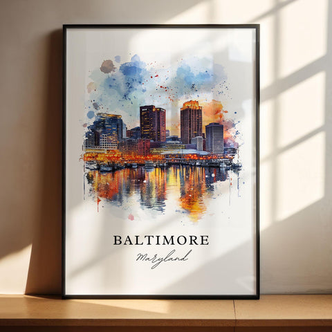 Baltimore MD Wall Art, Baltimore Print, Baltimore Watercolor Art, Baltimore Maryland Gift, Travel Print, Travel Poster, Housewarming Gift