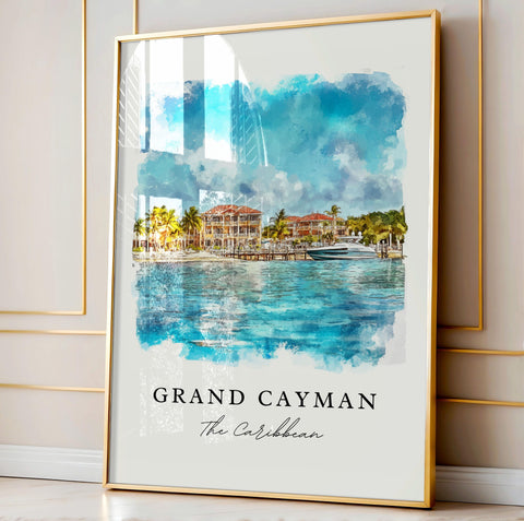 Grand Cayman Art, Cayman Islands Print, Cayman Islands Watercolor, Georgetown Cayman Gift, Travel Print, Travel Poster, Housewarming Gift