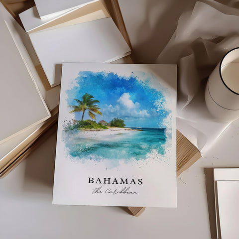 Bahamas Wall Art, Bahamas Print, Bahamas Watercolor Art, Bahamas Beach Gift, Travel Print, Travel Poster, Housewarming Gift