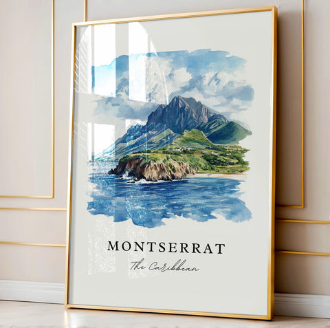 Montserrat Wall Art, Montserrat Print, Montserrat Watercolor Art, Leeward Islands Gift, Travel Print, Travel Poster, Housewarming Gift