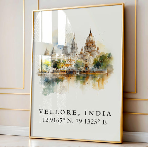 Vellore India wall art - India, Vellore poster, Vellore Tamil Nadu Wedding gift, Birthday present, Custom Text, Personalised Gift