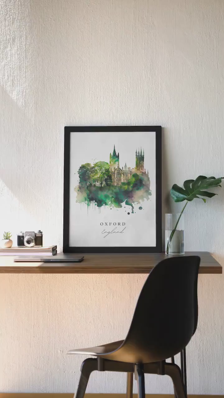 Oxford, England - Framed Watercolor Canvas Print