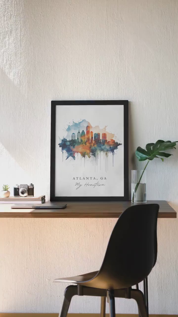 Atlanta Skyline: Watercolor Painting of the Peach City -- My hometown collection
