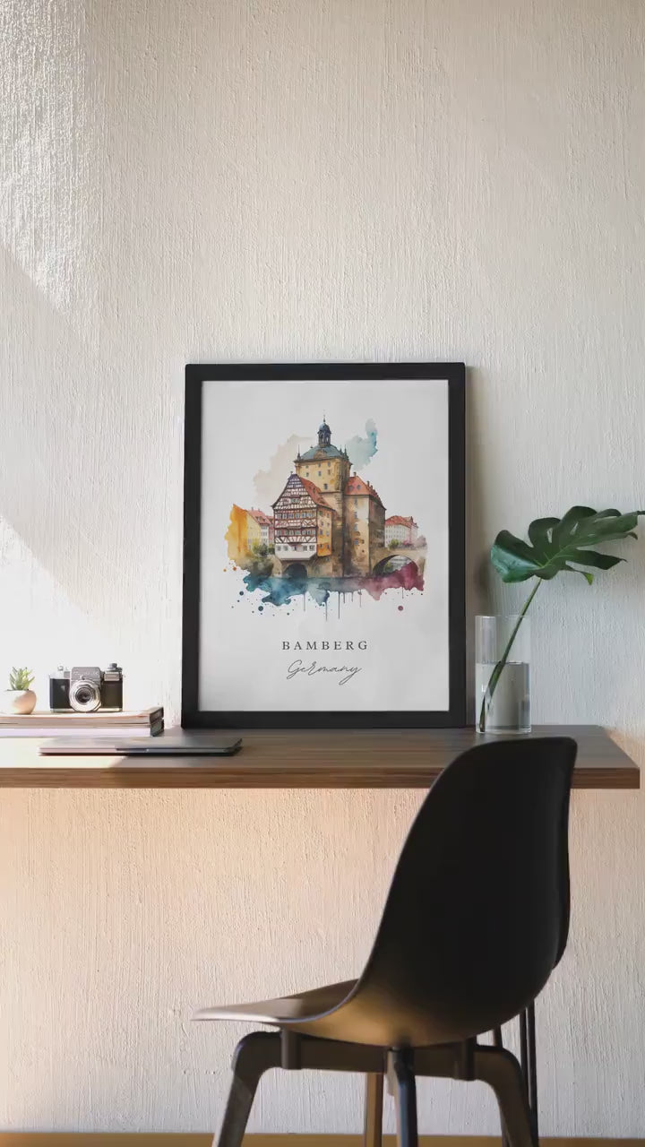 Bamberg Germany Watercolor: Framed Art Print of the Historic City's Beauty