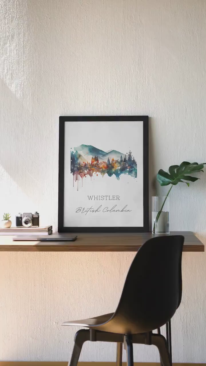 Whistler Wonderland: Framed Watercolor Canvas of British Columbia's Winter Paradise