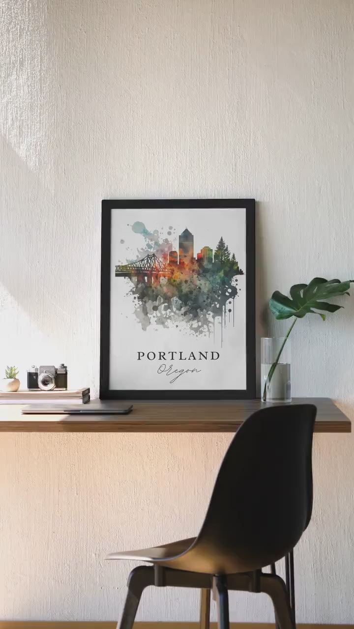 Portland, Oregon Skyline: A Vibrant Watercolor Gallery Wrap