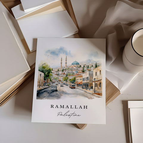 Ramallah traditional travel art - Palestine, Ramallah poster, Wedding gift, Birthday present, Custom Text, Personalized Gift