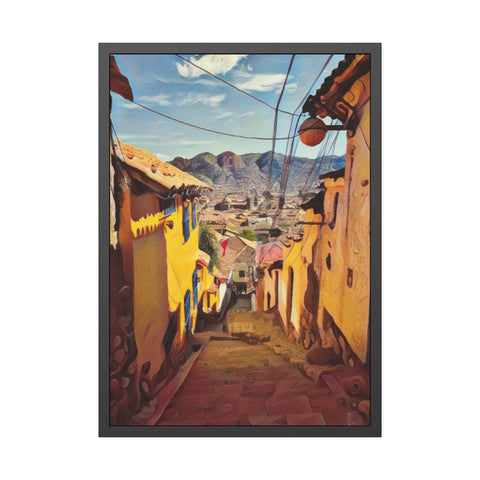 Cusco Peru Artificial Watercolor Street Scene - Framed Poster Print - Unique Home Decor