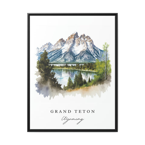 Tetons traditional travel art - Wyoming, The Tetons poster, Wedding gift, Birthday present, Custom Text, Personalised Gift