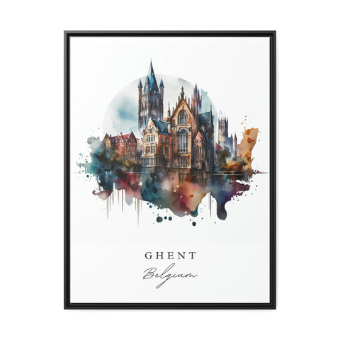 Ghent traditional travel art - Belgium, Ghent poster, Wedding gift, Birthday present, Custom Text, Personalised Gift