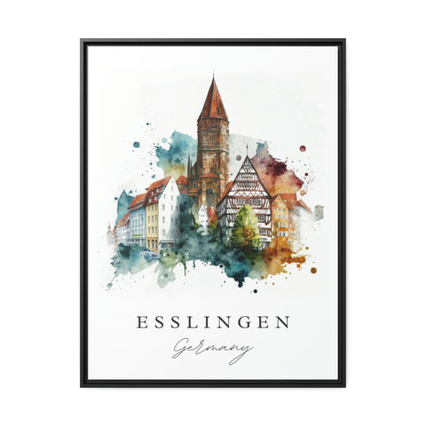 Esslingen traditional travel art - Germany, Esslingen poster, Wedding gift, Birthday present, Custom Text, Personalised Gift