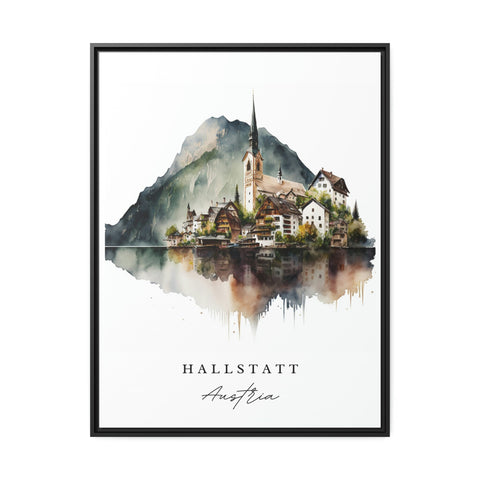 Hallstatt traditional travel art - Austria, Hallstatt poster, Wedding gift, Birthday present, Custom Text, Personalised Gift