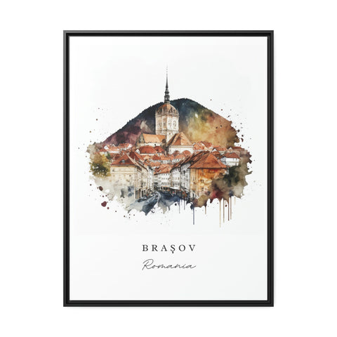 Brasov traditional travel art - Romania, Brasov poster, Wedding gift, Birthday present, Custom Text, Personalised Gift