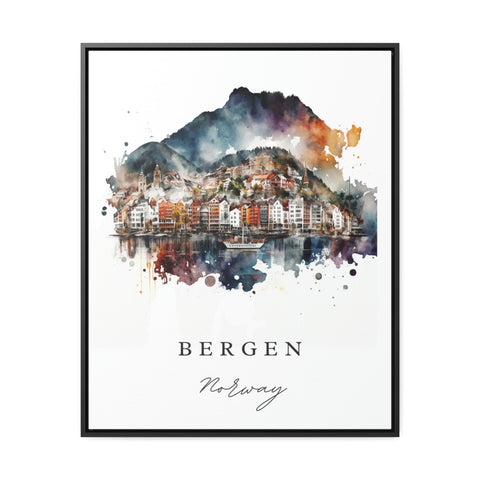Bergen traditional travel art - Bergen, Norway poster, Wedding gift, Birthday present, Custom Text, Personalised Gift