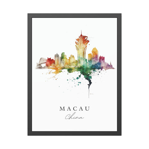 Macau traditional travel art - China, Macau poster, Wedding gift, Birthday present, Custom Text, Personalised Gift