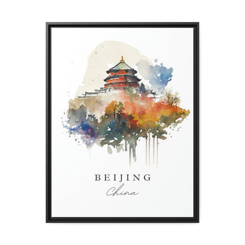Beijing, China Watercolor Printed Matte Canvas, Black Frame or Digital Download