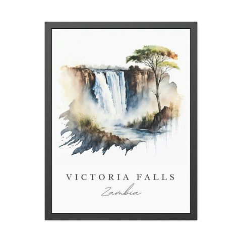 Victoria Falls traditional travel art - Zambia, Victoria Falls poster, Wedding gift, Birthday present, Custom Text, Personalised Gift