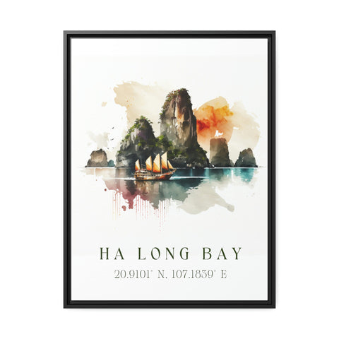 Halong Bay traditional travel art - Vietnam, Ha Long Bay poster, Wedding gift, Birthday present, Custom Text, Personalised Gift