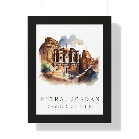 Petra traditional travel art - Jordan, Petra poster, Wedding gift, Birthday present, Custom Text, Personalised Gift