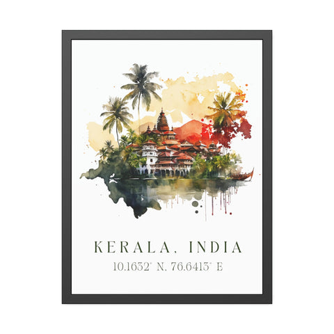 Kerala traditional travel art - India, Kerala poster, Wedding gift, Birthday present, Custom Text, Personalised Gift