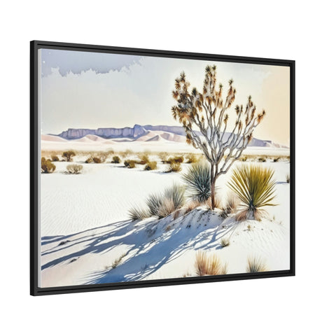 White Sands, New Mexico Watercolor on Matte Canvas, Black Frame