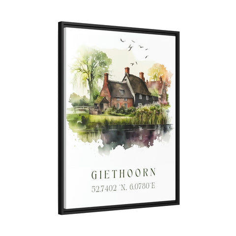 Giethoorn traditional travel art - Netherlands, Giethoorn poster, Wedding gift, Birthday present, Custom Text, Personalised Gift