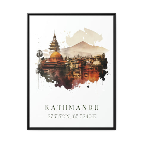 Kathmandu traditional travel art - Nepal, Kathmandu poster, Wedding gift, Birthday present, Custom Text, Personalised Gift