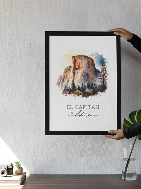 El Capitan traditional travel art - California, Yosemite poster, Wedding gift, Birthday present, Custom Text, Personalised Gift