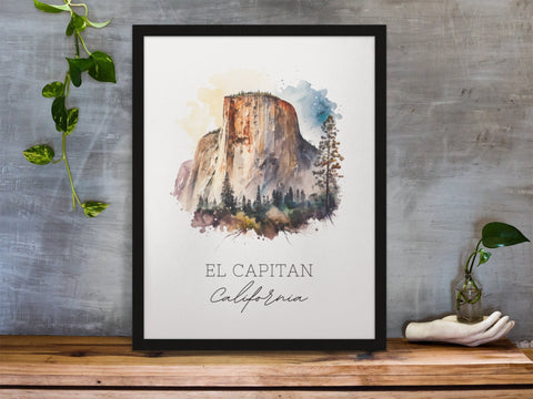 El Capitan traditional travel art - California, Yosemite poster, Wedding gift, Birthday present, Custom Text, Personalised Gift