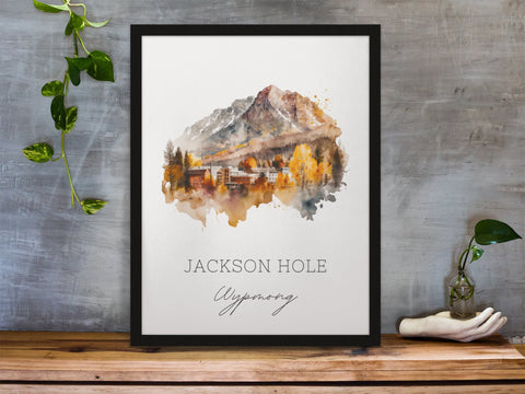 Jackson Hole traditional travel art - Wyoming, Jackson Hole poster, Wedding gift, Birthday present, Custom Text, Personalised Gift
