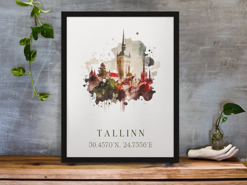 Tallinn traditional travel art - Estonia, Tallinn poster, Wedding gift, Birthday present, Custom Text, Personalised Gift