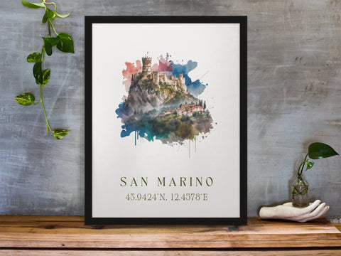 San Marino traditional travel art - Italy, San Marino poster, Wedding gift, Birthday present, Custom Text, Personalised Gift