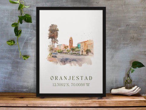 Oranjestad traditional travel art - Aruba, Oranjestad poster, Wedding gift, Birthday present, Custom Text, Personalised Gift