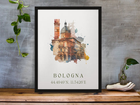 Bologna traditional travel art - Italy, Bologna poster, Wedding gift, Birthday present, Custom Text, Personalised Gift