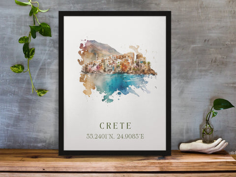 Crete traditional travel art - Greece, Crete poster, Wedding gift, Birthday present, Custom Text, Personalised Gift