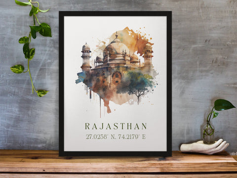 Rajasthan traditional travel art - India, Rajasthan poster, Wedding gift, Birthday present, Custom Text, Personalised Gift