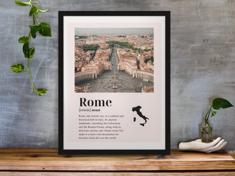 Rome traditional travel art - Italy, Rome poster, Wedding gift, Birthday present, Custom Text, Personalised Gift