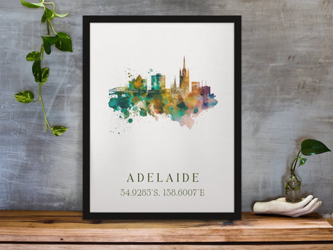 Adelaide traditional travel art - Australia, Adelaide poster, Wedding gift, Birthday present, Custom Text, Personalised Gift