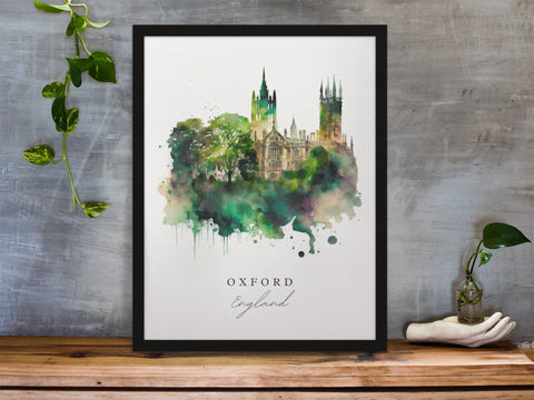 Oxford traditional travel art - United Kingdom, Oxford poster, Wedding gift, Birthday present, Custom Text, Personalised Gift