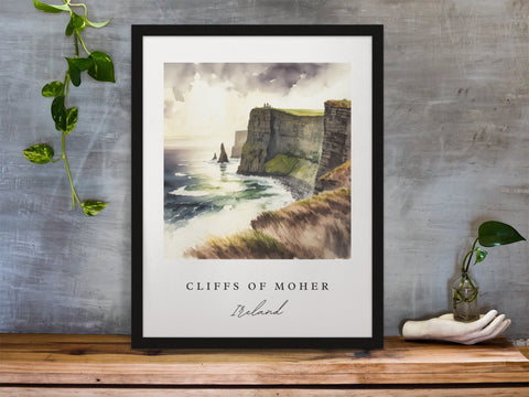 Cliffs of Moher traditional travel art - Ireland, Cliffs of Moher poster, Wedding gift, Birthday present, Custom Text, Personalised Gift